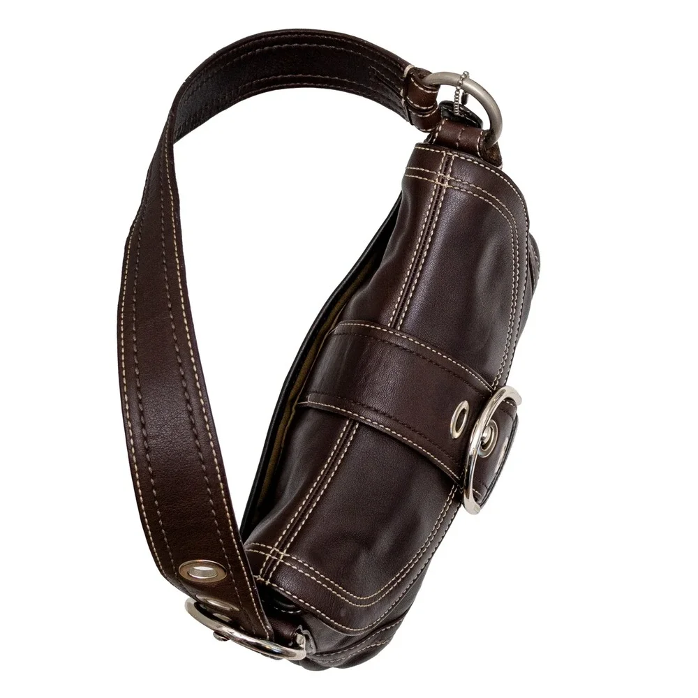 Coach Soho Dark Brown Leather Buckle Flap Shoulder Bag F10909 Small Hobo